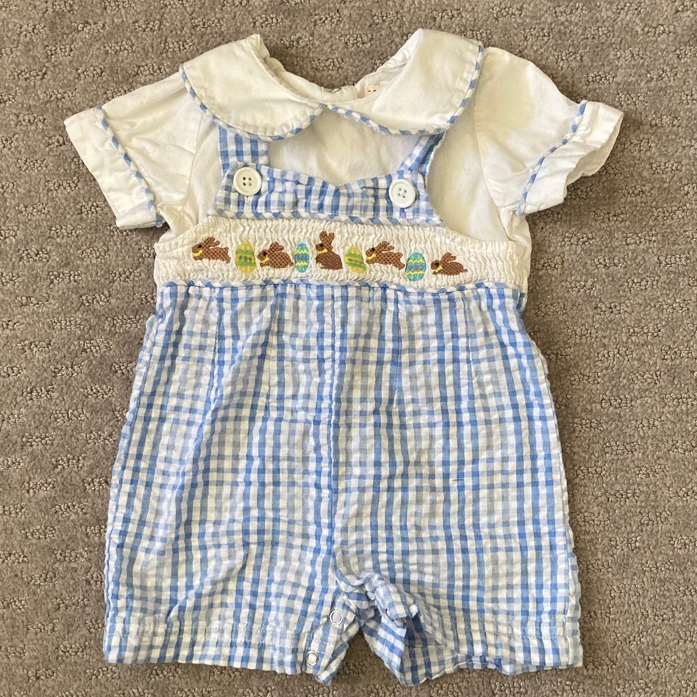 Vintage TOFFEE APPLE smocked Easter bunny romper, 6M.